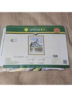 Spring Cross Stitch Kit 05346  Lighthouse Flowers Beach Scene